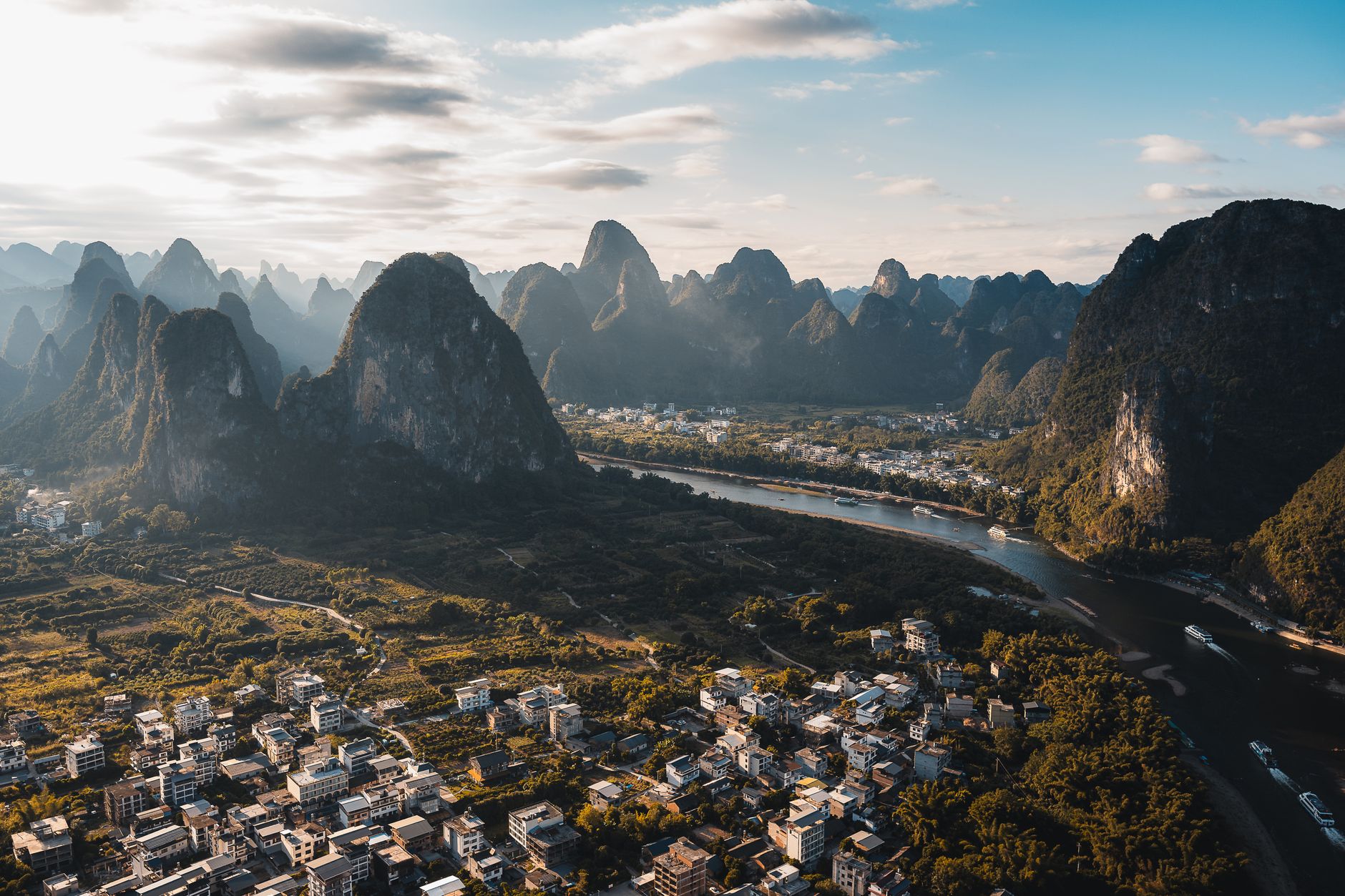 aerial view of karst mountains in guilin china